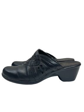 Clarks Bendables Black Leather Mule Slide Clogs Heels 60386, size 7